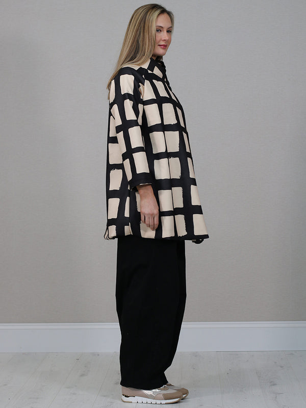 Italian Grid Pattern Woolen Wrap Coat