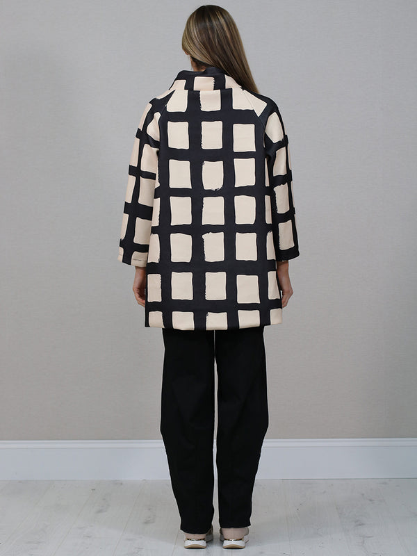 Italian Grid Pattern Woolen Wrap Coat