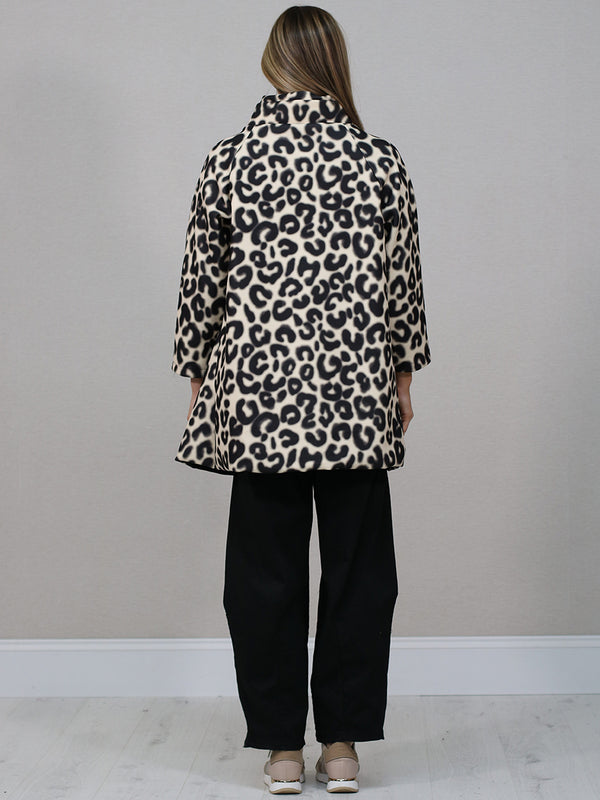 Italian Airbrushed Leopard Print Woolen Coat