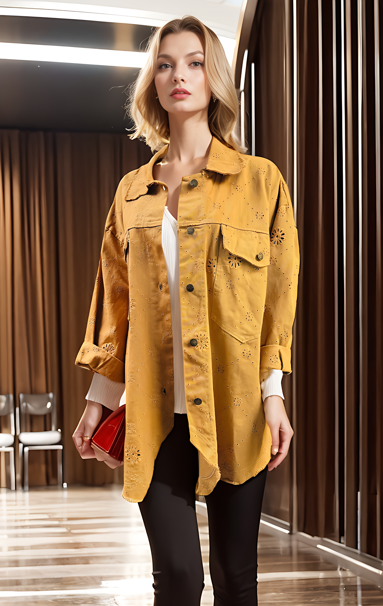 Mocha Embroidery Denim Jacket