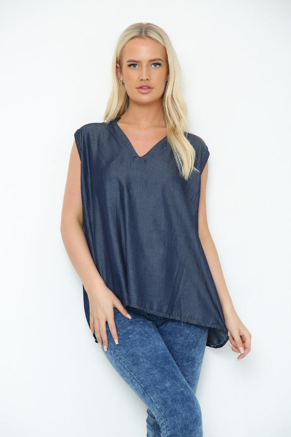 Sleeveless Denim V-Neck Top