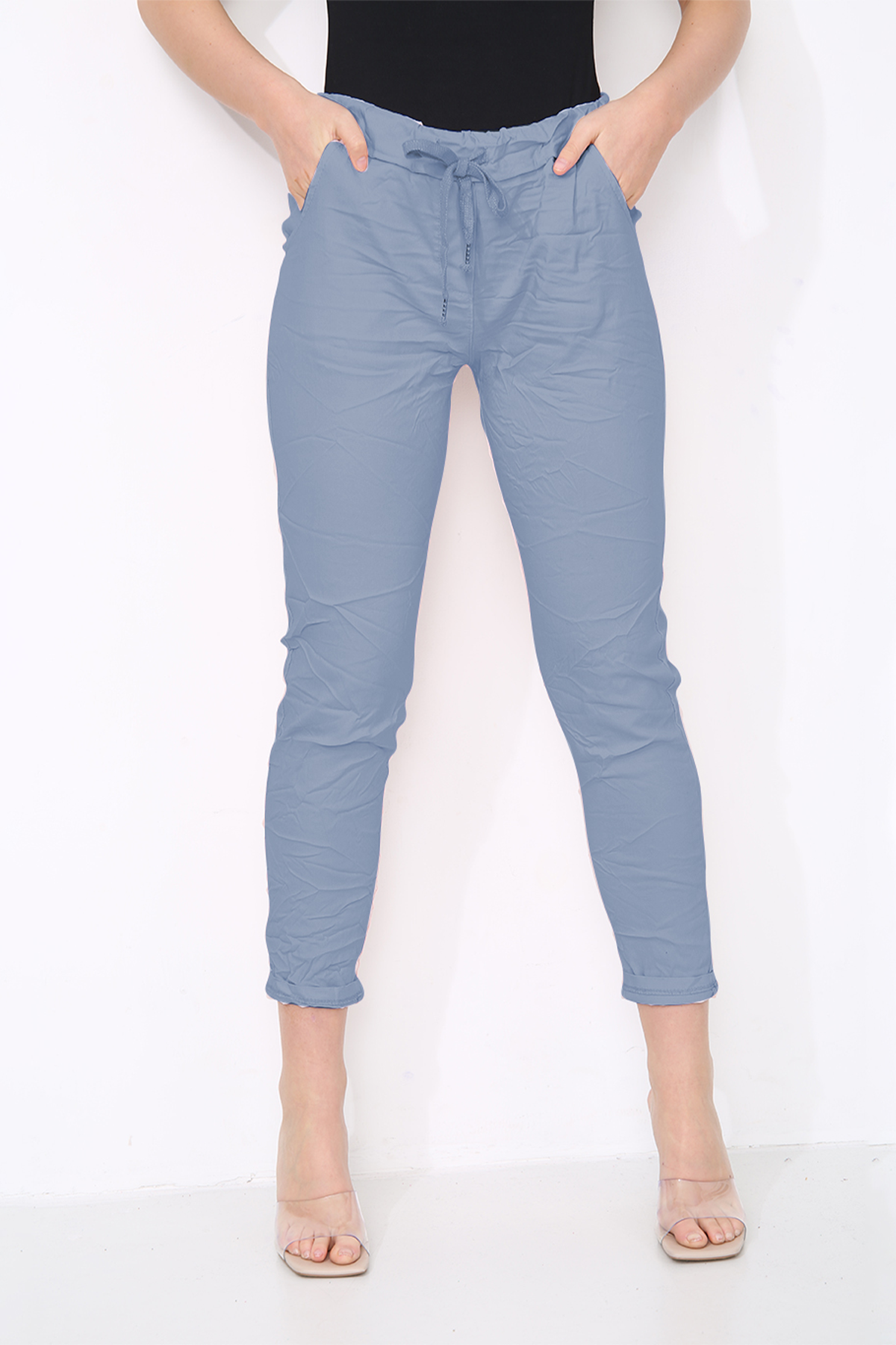 Plus Size Denim Cotton Stretch Knot Front Magic Trousers