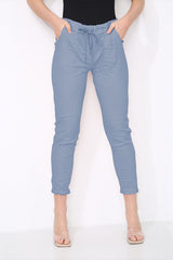 Plus Size Denim Cotton Stretch Knot Front Magic Trousers