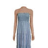 Off Shoulder Shirred Denim Dress