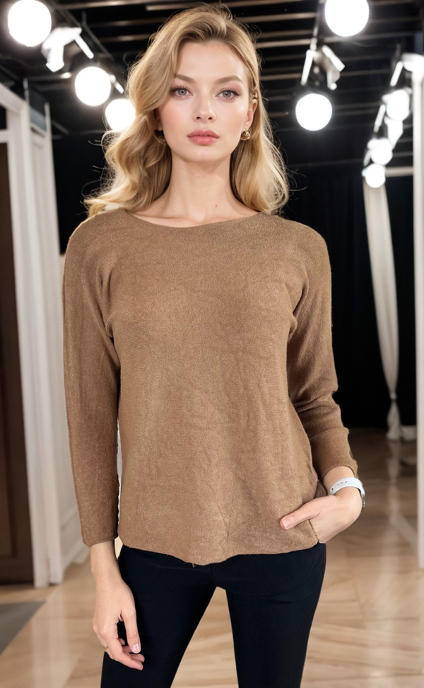 Soft as Cashmere Curved Hem Round Neck