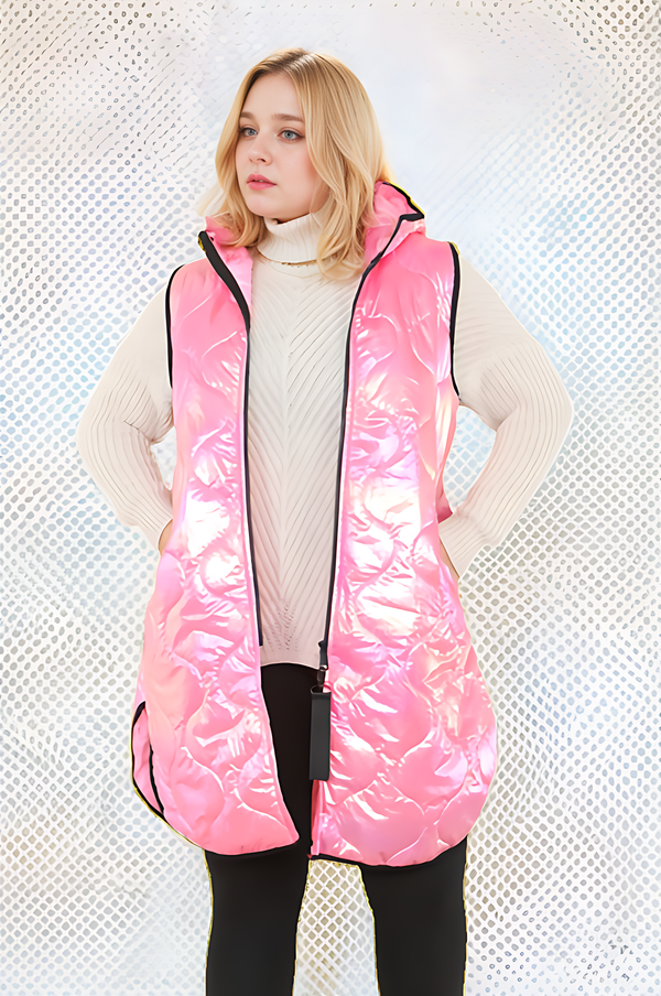 Holographic Zipper Puffer Jacket