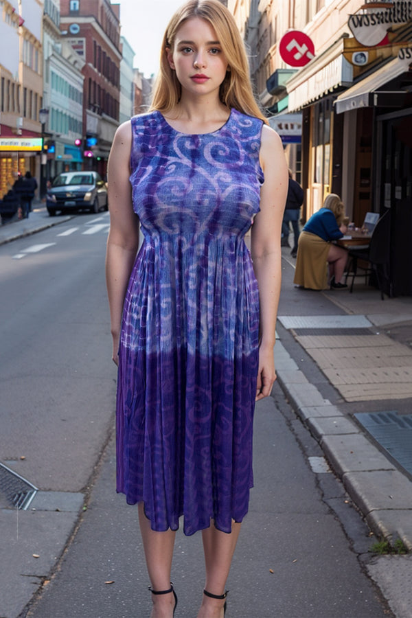 Purple Summer Sleeveless Printed Dress