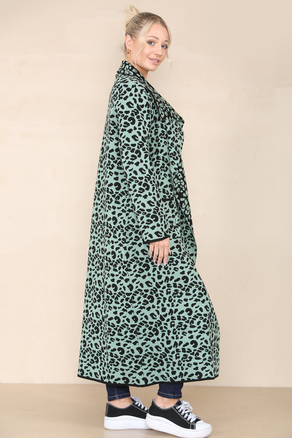 Long Knitted Leopard Pattern Cardigan