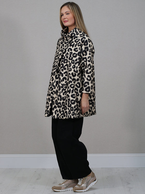 Italian Airbrushed Leopard Print Woolen Coat