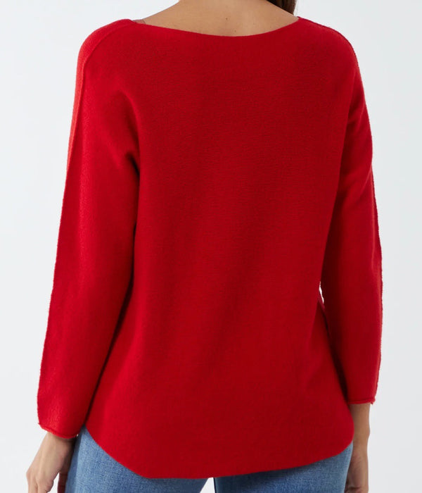 Soft as Cashmere Curved Hem Round Neck