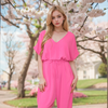 Elasticated Short-Sleeve Belted Jumpsuit