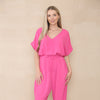 Elasticated Short-Sleeve Belted Jumpsuit