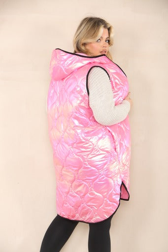 Holographic Zipper Puffer Jacket