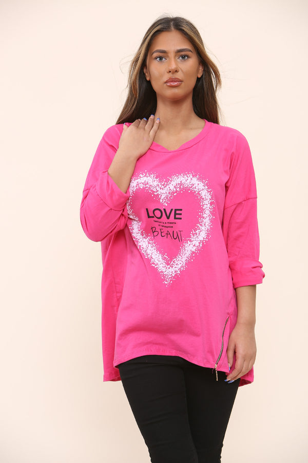 Heart Love Print Long Sleeve Tunic