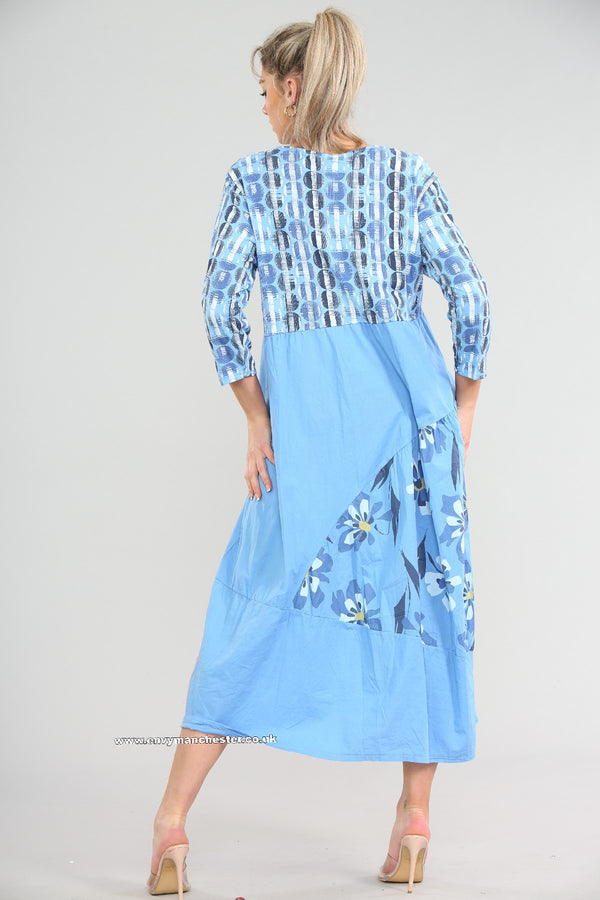 3/4 Sleeve Flower Polka Dot Cotton Dress
