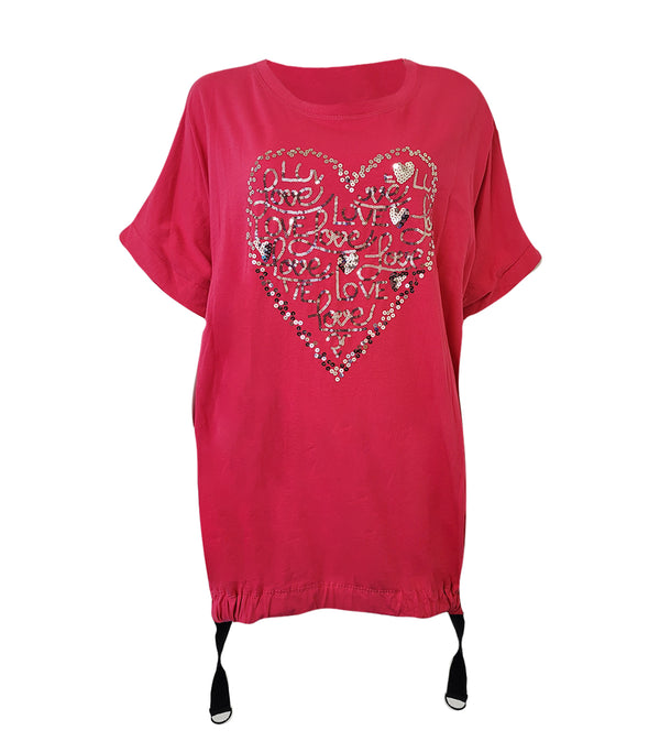 Love Heart Sequin Cotton T-shirt