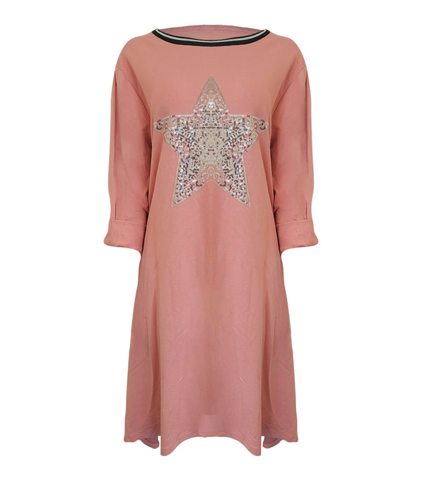 Sequin Star Long Cotton Dress